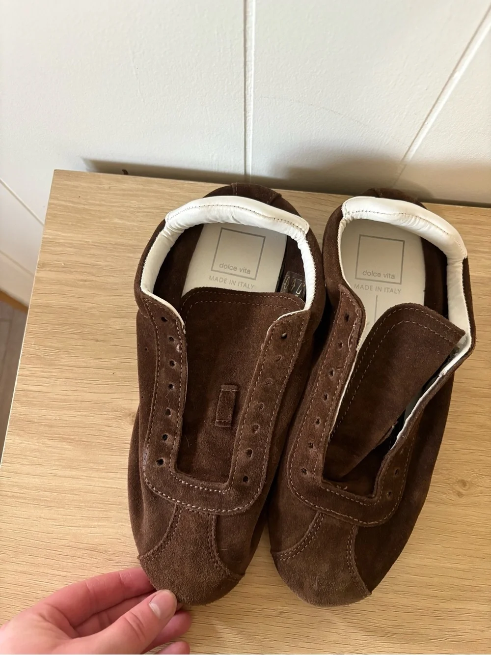 Dolce Vita Serina Suede Sneaker in Brown with White Accents